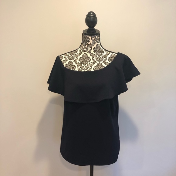 Banana Republic Navy Crepe Off Shoulder Ruffle Top - Picture 1 of 3